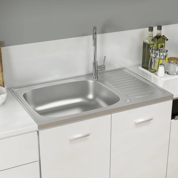 VidaXL Jeu d'Evier de Cuisine et Egouttoir Evier Encastré Lavabo de Cuisine Maison Intérieur Argenté 800x500x155 mm Acier 147232