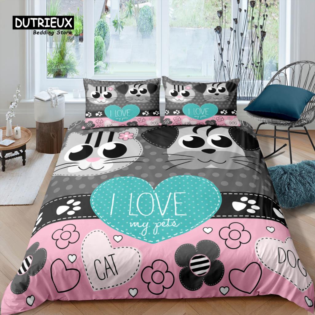Home Living Luxury 3D Retro Cat Bedding Set Duvet Cover Pillowcase Kids Bedding Set Queen and King EU/US/AU/UK Size