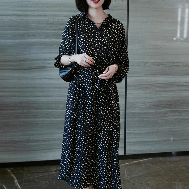 

Весеннее новое тонкое длинное платье в горошек, модное иностранное принтованное повседневное свободное платье A Word для женщин 2XL