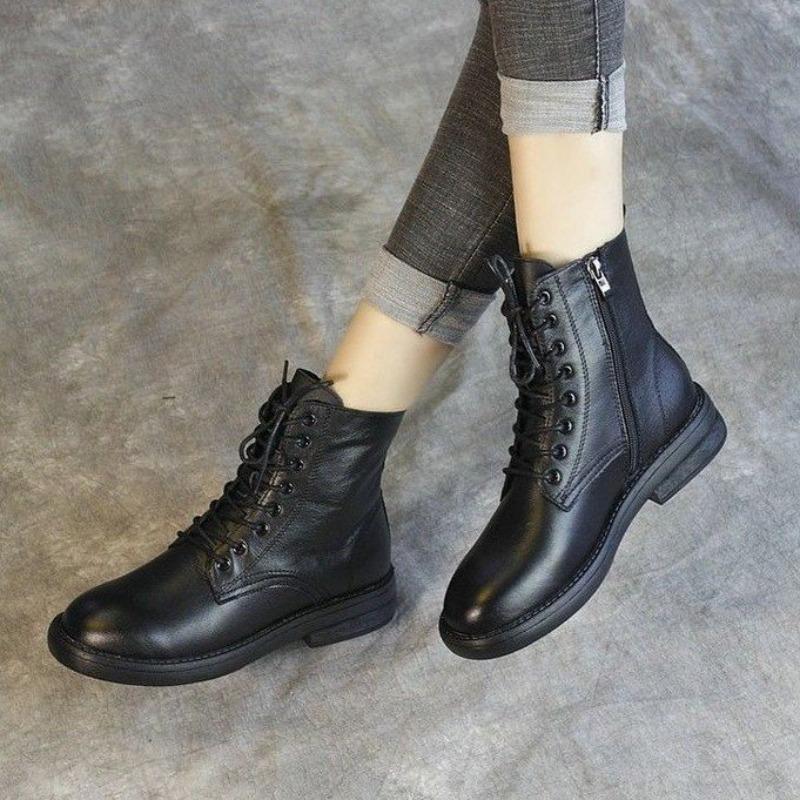 Chunk-heeled Shoes, Soft Leather Ankle Boots, New Autumn and Winter Styles, Thin Women's Boots, Soft-soled Boots