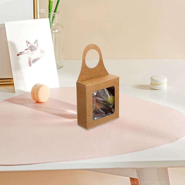 20PCS Kraft Paper Red Wine Gift Box Window Hanging Box Candy Biscuit Packaging Box White Card Folding Paper Packaging Candy Gift