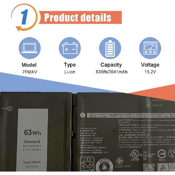 ASODI 7FMXV Laptop Battery Replacement for Dell Latitude 5320 7320 7420 7520 Latitude 5320 2-in-1/7320 2-in-1/7420 2-in-1 P134G001 P135G001 P138G001