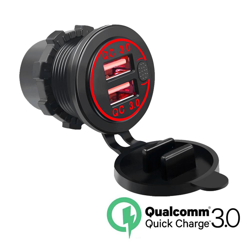 

12V-24V QC3.0 Dual USB Car Charger with Panel Waterproof Power Adapter With Switch Socket Outlet for Vehicle Boat Motorcycle