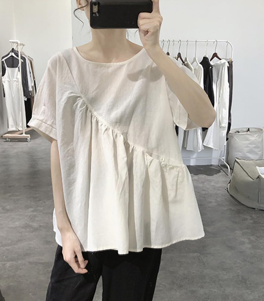 chiffon short simple [TASOGARA] T-shirt, adult, blouse, women's, sleeve, figure-covering top, autumn, summer, stylish, shirt, neat, (JP, alphabet, XL,