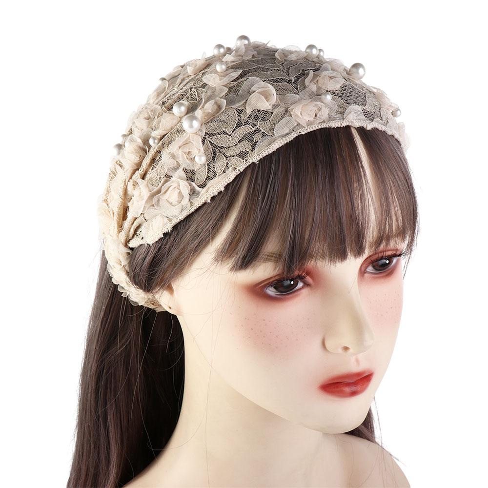 Elegant For Girls Wide Side Non Slip Pearl Lace Headband Flower Women Hairbands Korean Head Wrap