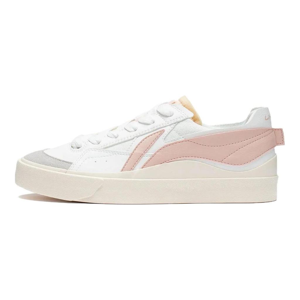 Li Ning Mousse Bath Mumu Slip Resistant Cushioning Low top Skateboard Shoes Women's White Pink AGCT162-2