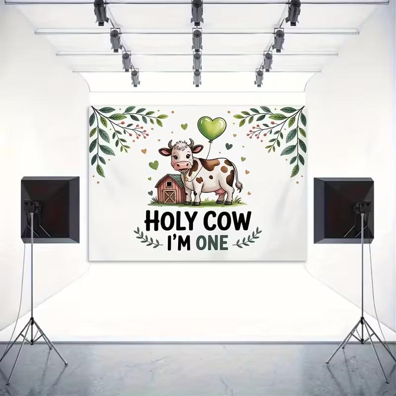 2D Holy Cow I'm One Backdrop for Kids 1st Birthday Photography Background