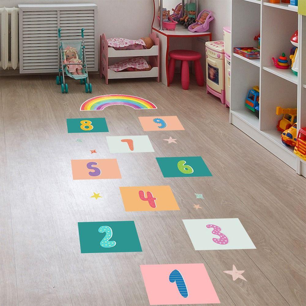 PVC Cartoon Number Grids Self-adhesive Flooring Decals Creative Wall Art  Gift