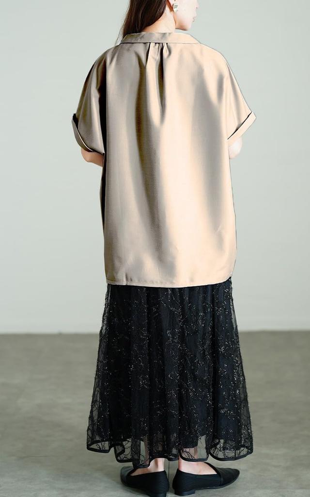 Gold Japan Plus Size Cooling Short Dolman Open Beige Women's Top, Shirt/Blouse, Touch, Sleeve, Style, Collar, Tuck, Spring, Summer, Fall, Sw-0771, 5L,