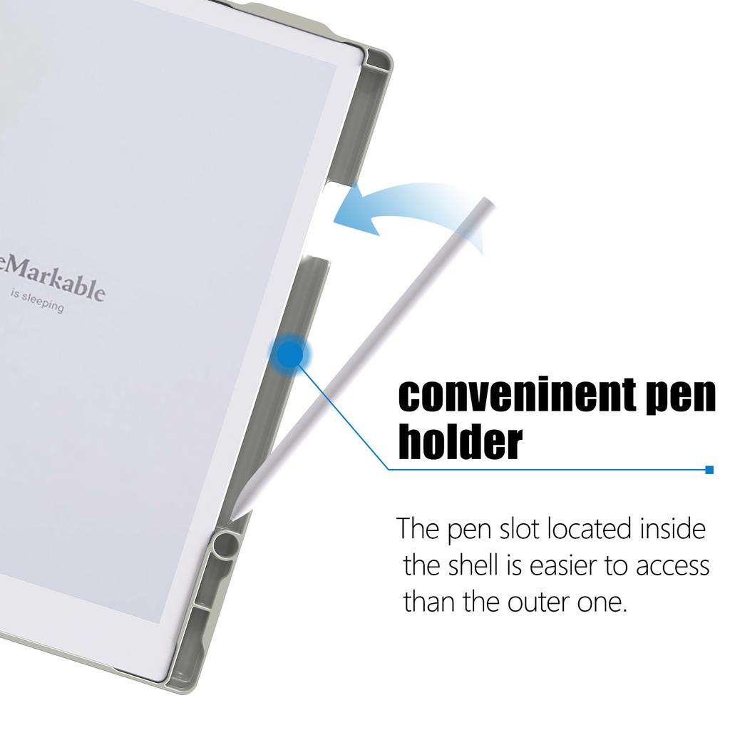 For Remarkable 2 Case Rotating Stand PC+PU Leather E-Reader Cover with Pen Holder