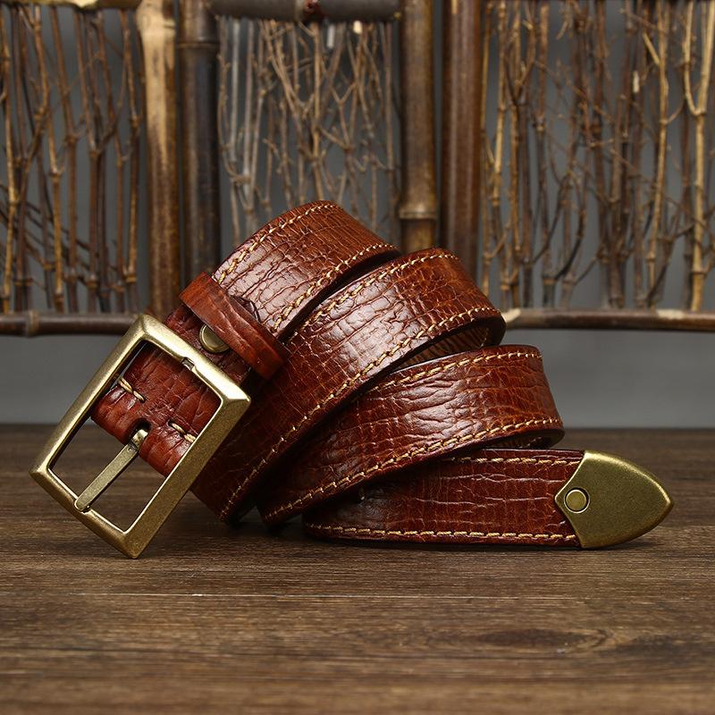 3.3CM Mens Belts Luxury Retro Super Thick Genuine Leather Belt Ceinture Designer Brass Belt Buckle Men's Belt for Jeans