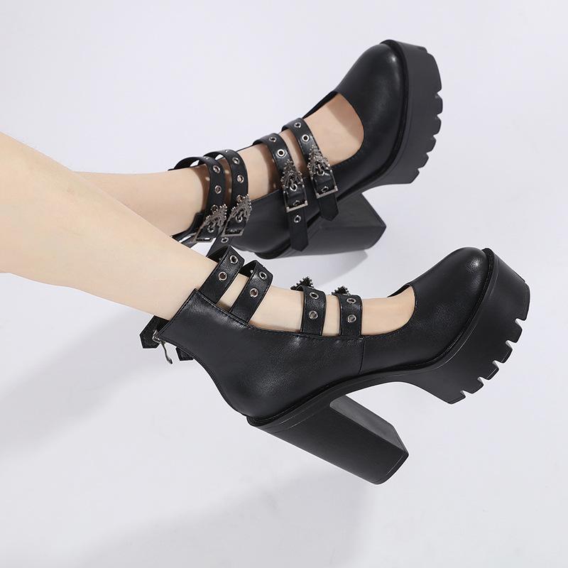 Special-shaped Punk Rivet Buckle Super Thick Heel Waterproof Table Personalized Fashion Women's Shoes Sexy High Heels