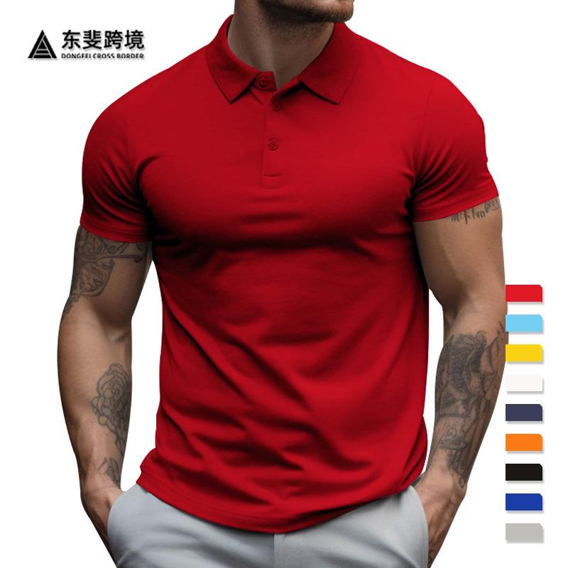Temu summer new men's short-sleeved lapel neck T-shirt men's loose large size solid color polo shirt
