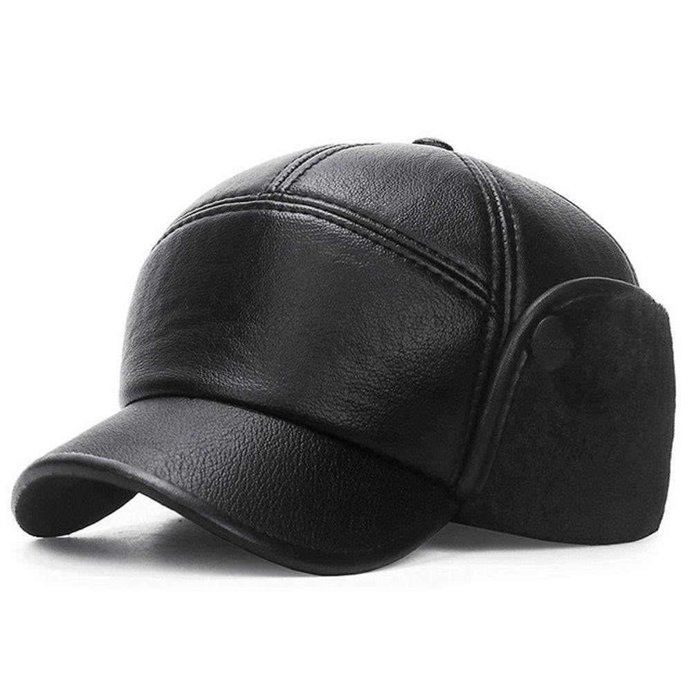 

Pilot Caps PU Leather Warm Driving Earflaps Caps Beanies Hats Men Hats Ear Muff Hats чёрный