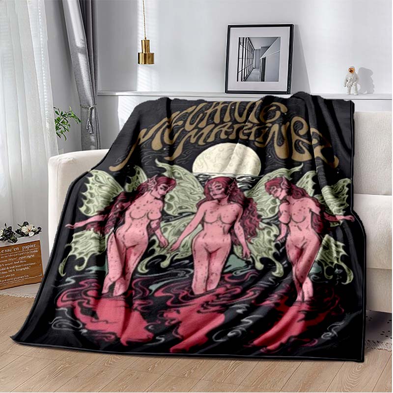 Pink & Black Gothic Collage Print Flannel Blanket, Edgy Witchy Throw Blanket