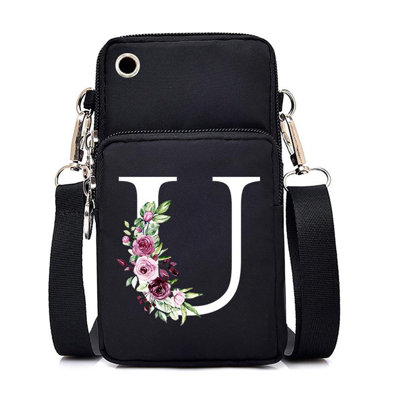 New Letter-printed Black Oblique Span Bag, Mobile Phone Bag, Light To Carry, Vertical Length and Width Change Bag