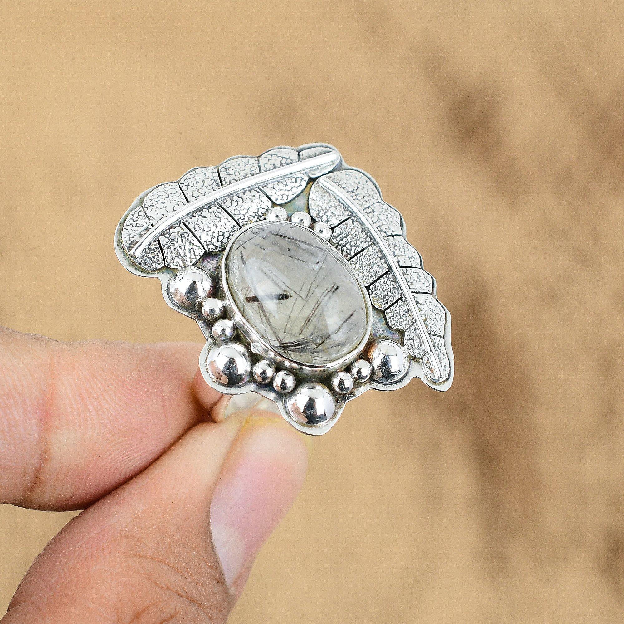 

Black Rutile Gemstone 925 Sterling Silver Statement Sister Promise Birthday Ring Yes