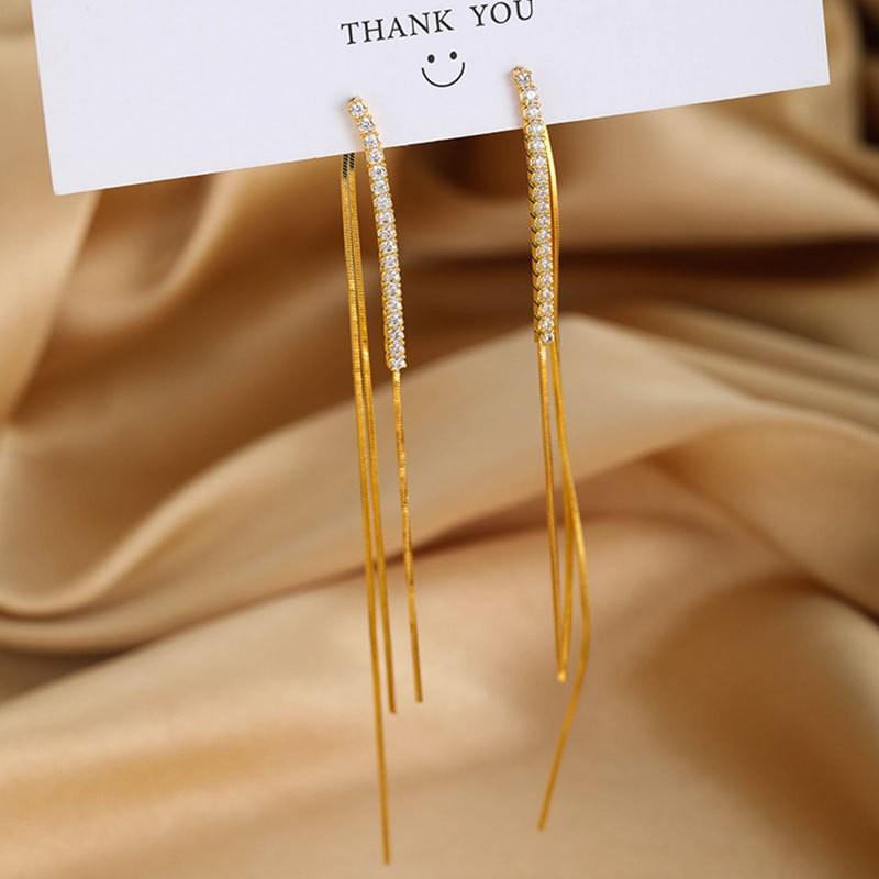 925 Silver Tassel Earrings Women Long Shiny Zircon Simple Fashion Jewelry Wedding Party Gift Birthday Present