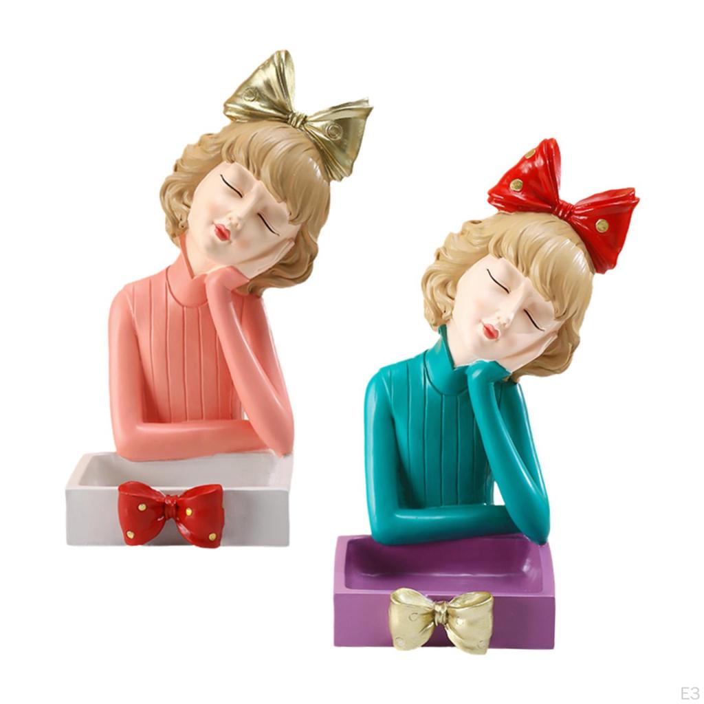 Figurine Résine Fille Ornement, Bol Pièce Maîtresse et Boîte de Rangement pour Bureau ou Vitrine