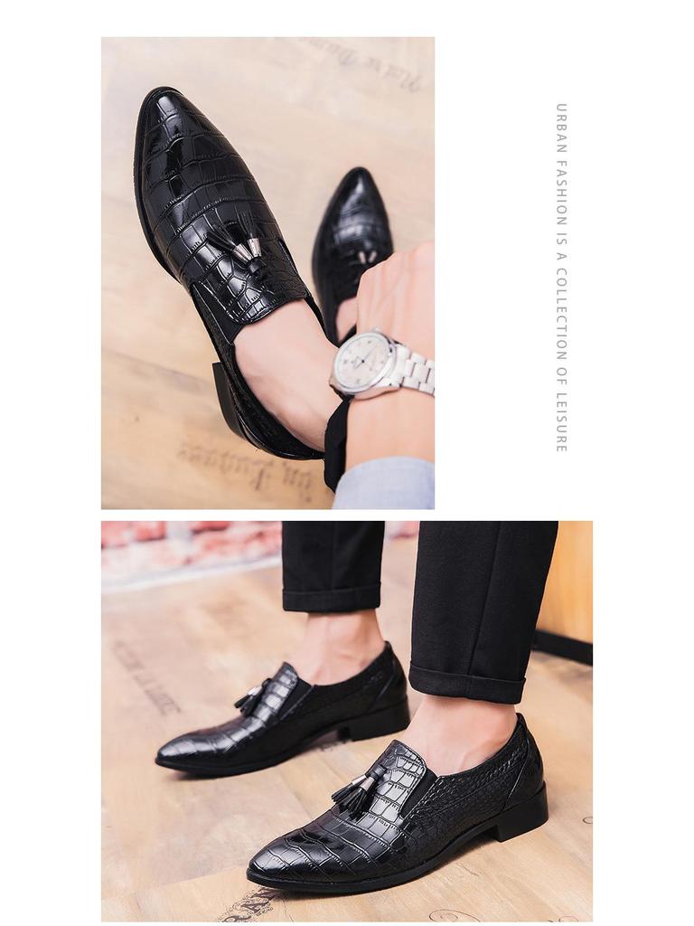 Men's British Style Tassel Loafers - Pointed Toe Leather Slip-on Formal & Casual Office Shoes