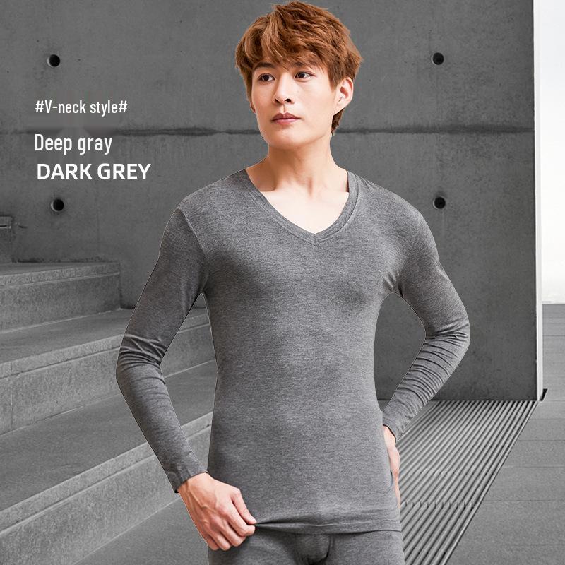 Men's Ultra-Thin Modal V-Neck Slim Fit Autumn Base Layer Set, Warm and Plus Size.