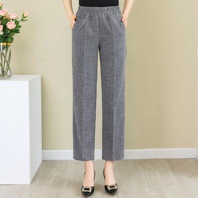 Summer Cotton Linen Straight Pants Women Classic Plus Size High Waist Trousers