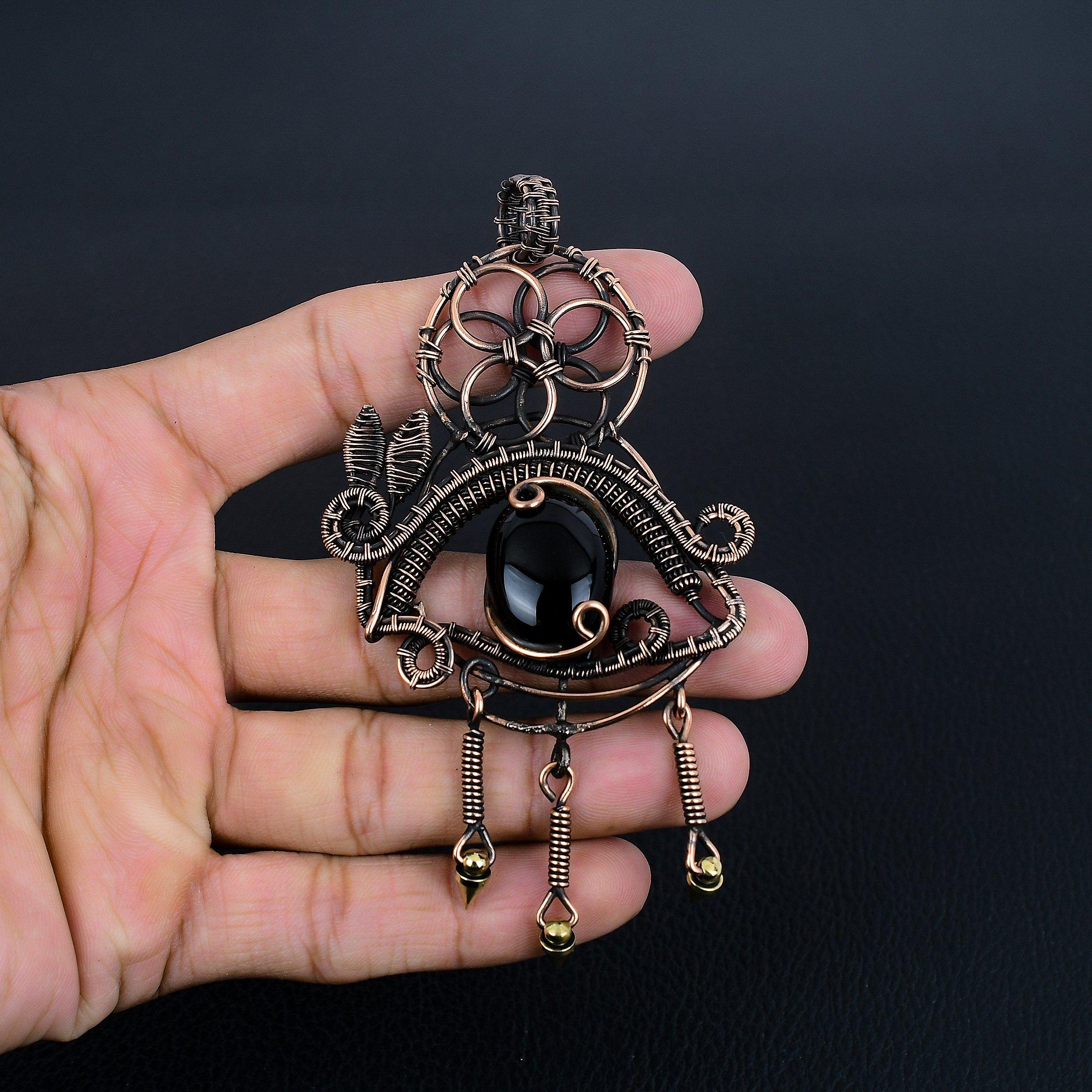 

Украшения из черного оникса, Кулон, обернутый медной проволокой 999 пробы, Ювелирные изделия из драгоценных камней ручной работы, Подарки для жены, Совершенно новый кулон 2.55 Inches