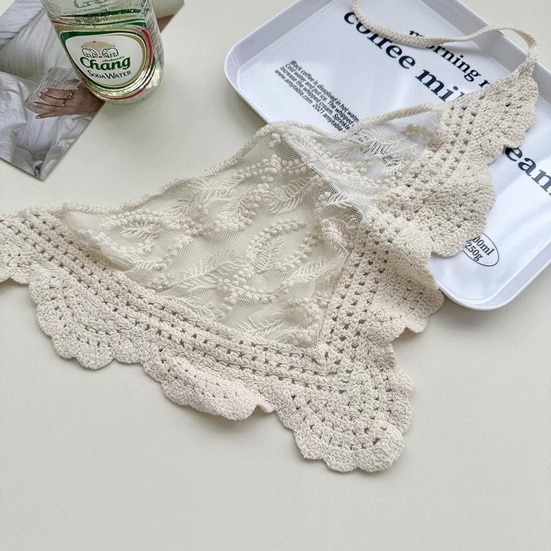 Korean Sweet Handmade Knitted Crochet Hollow Triangle Scarf Solid Color Hair Tie Scarf Hijabs
