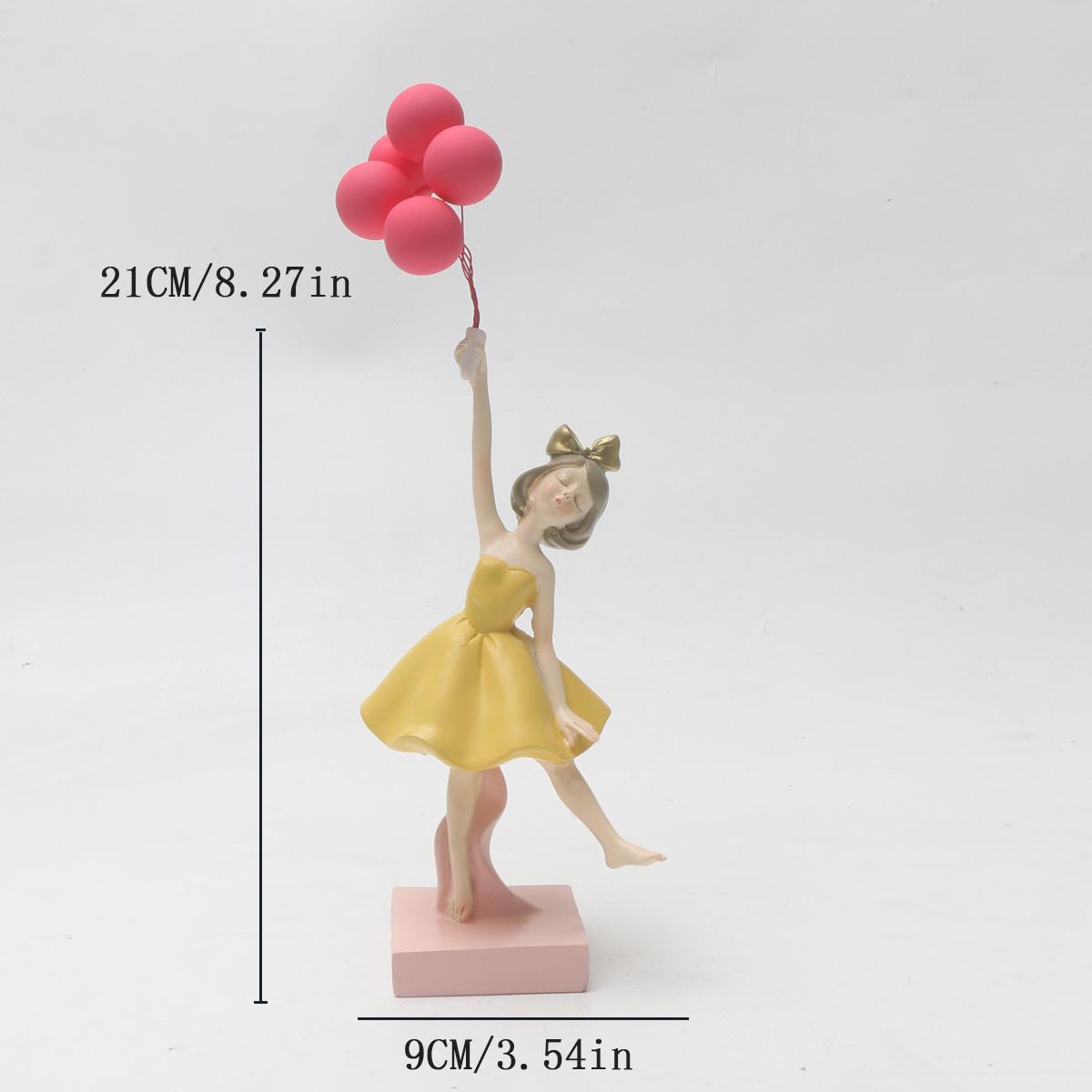 

1pc Whimsical Cartoon Girl with Balloon Resin Figurine - INS Style Home Decor Accent, Light Blue Dress, Pink Base, Ideal for Var