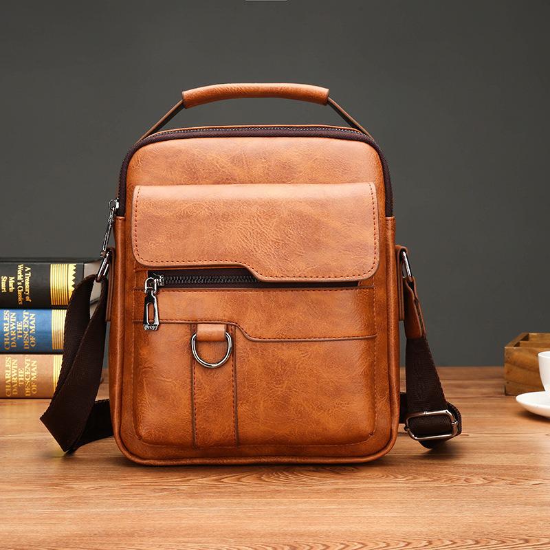Men's PU Leather Vertical Crossbody Shoulder Bag - Business Casual Handbag and Travel Backpack