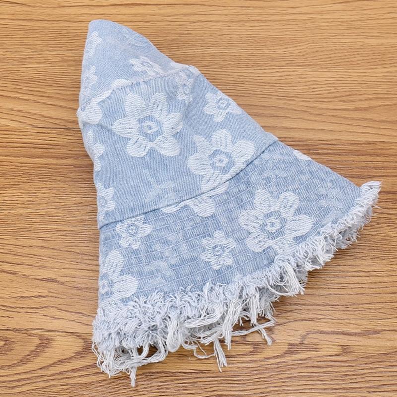 Stylish Distressed Trim Flower Print Fisherman Hat Breathable Bucket Hat for Spring Autumn Daily Outfit Fashion Headwear