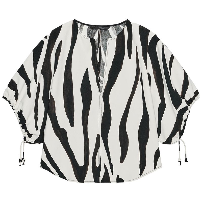 

Zaprha 2025 Autumn New Versitile Fashion Animal Pattern Print round Neck Bubble Short sleeve Top 8414054 Nude/Black L