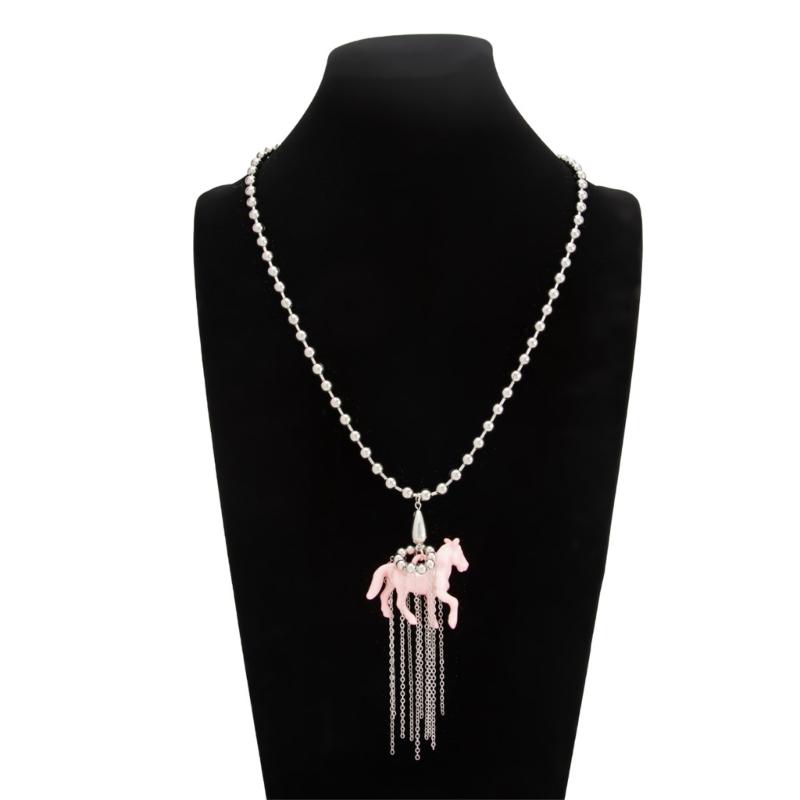 Stylish Tassels Necklace Featuring Adorable Horse Charm Adjustable Chain Length 61+7cm Neckchain Jewelry