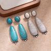Retro Ethnic Style Exaggerated Earrings Bohemian Style Turquoise Water Drop Earrings Women'S Light Luxury High-End Earrings