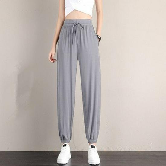 

Women s High Waist Ice Silk Harem Pants - Summer 2026 Style, Loose, Drapey, Cuffed, Wide Leg Casual Sport Pants 3XL светло-серый