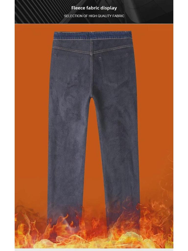 Men's Classic Plus Velvet Jeans - High-End, Stretch, Thick, Warm, and Comfortable for Autumn/Winter Business Leisure Wear.