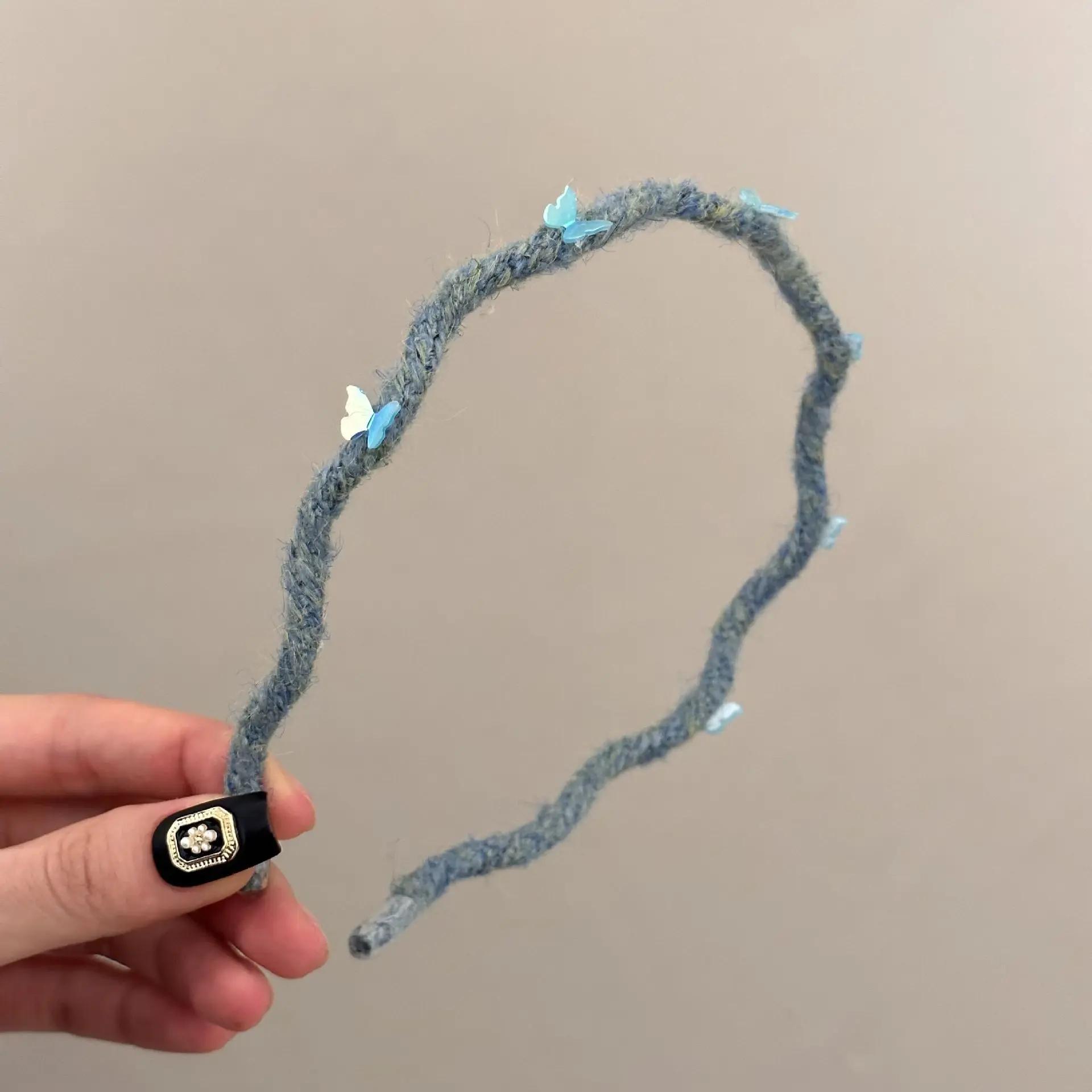 

French Style Handmade Butterfly Wool Waves Hairband Fairy Cute Simple Temperament Exquisite Pearls Hair Accessories 2025 New
