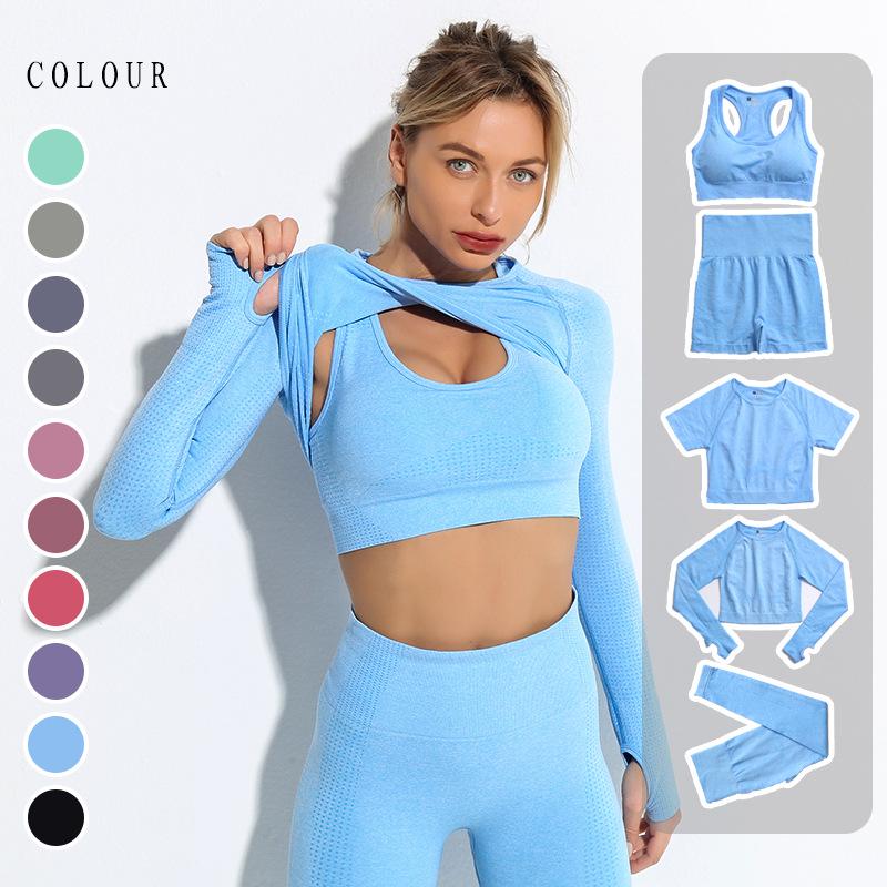 New European & American Women's Quick-Dry Yoga Set: Long Sleeve Top, Sport Vest, Tight Pants.