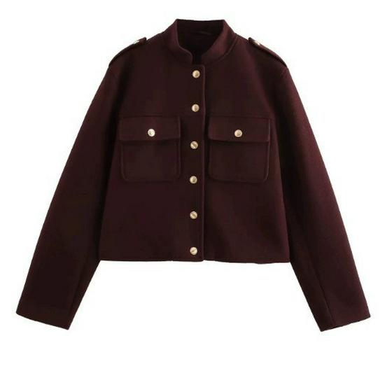 European & American Women's Fashion Retro Stand-Up Collar Double-Breasted Short Jacket