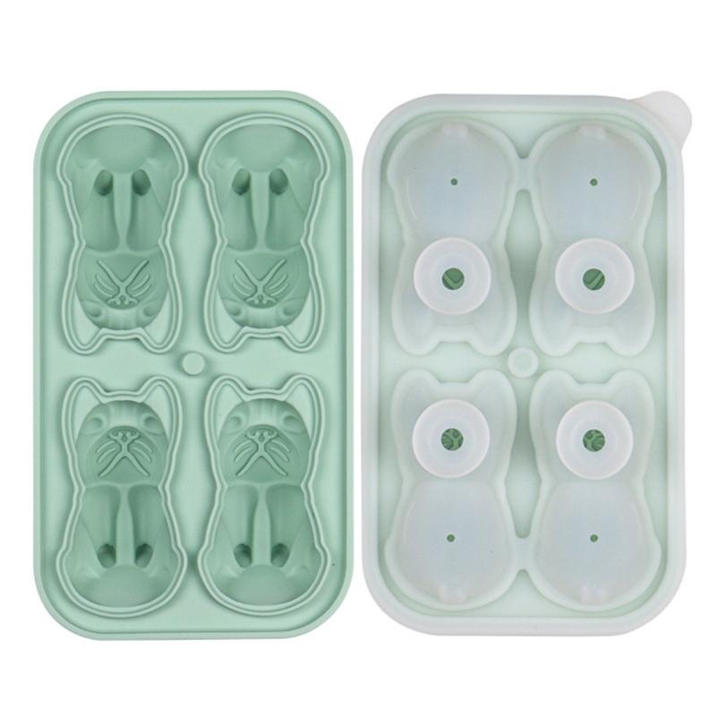 4 Cavity 3D Dog Ice Cubes Mold Food Grade Silicone Round Ice Ball Maker Drink Accessories Practical Kitchen Gadget