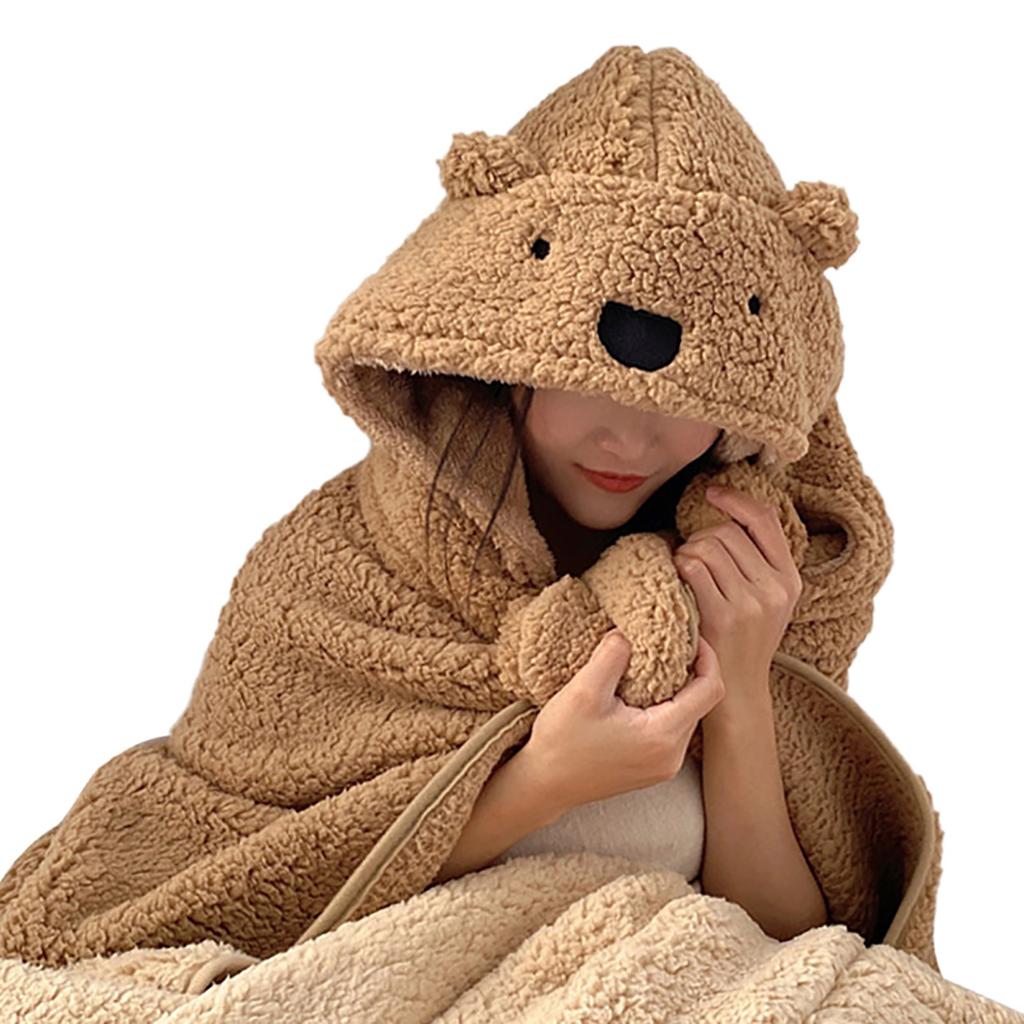Winter Throw Blanket Cloak With Hood Thick Soft Plush Warm Wearable Blanket for Children and Adults