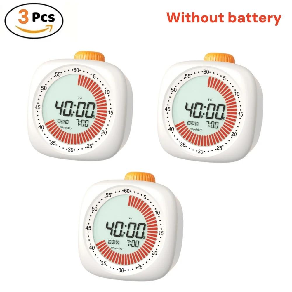 Pomodoro Digital Visual Timer with 3 Alarm Clock, All In One 60min Study Kitchen Shower Blacknight Cute Timer, Time Manager Tool