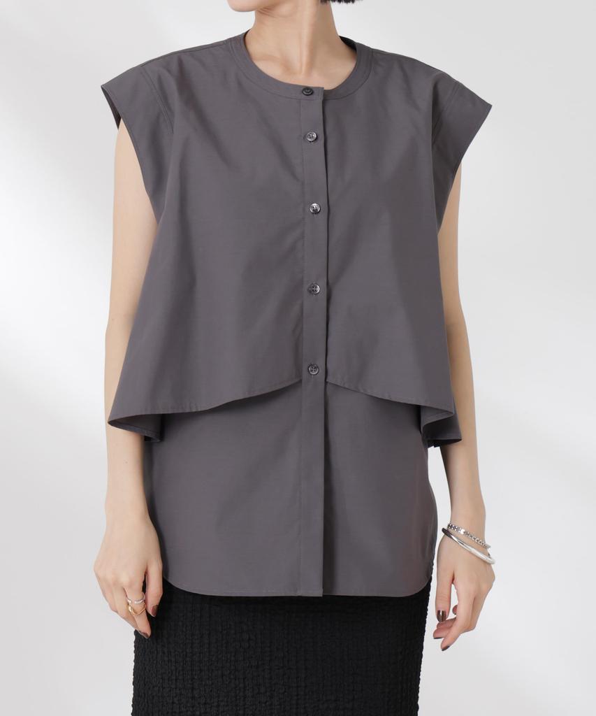 Nano Universe Front Flare Cape Collar Sleeveless F Women's Shirt, 023, Charcoal, 673-5121324
