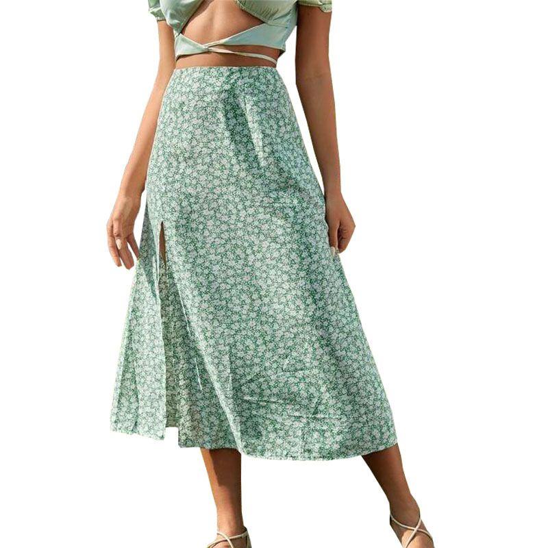 Floral Slit Bag Hip Mid-Waist Dress Floral Slit Loose Package Hip Mid-Rise Maxi Dress