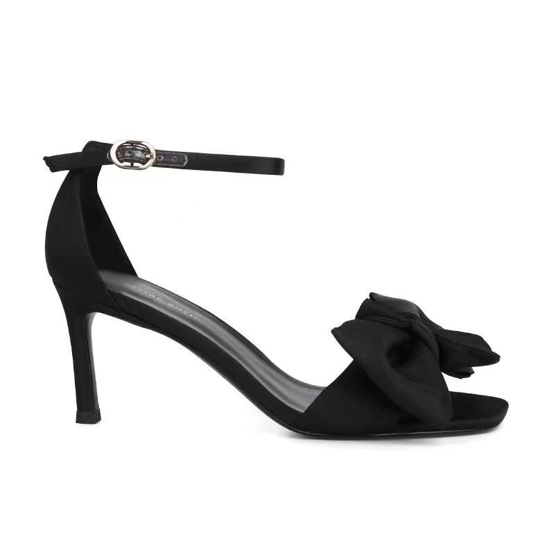 Grape mother studiolee new French bow with elegant temperament open-toed stiletto single shoes women's summer