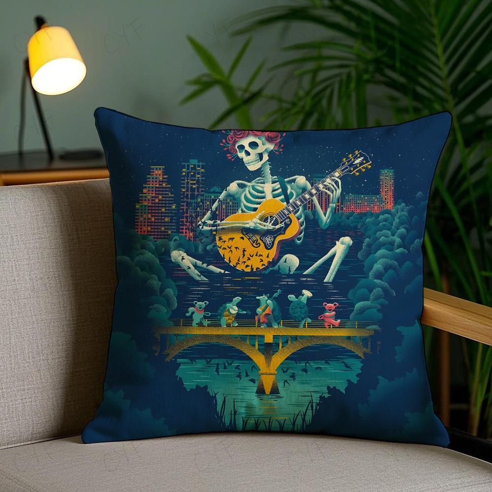 G-Grateful D-Dead Anmie Band Pillow Case Anti-Dustmite Pillowcase Invisible Zipper Silky Short Plush Sofa Cushion Cover