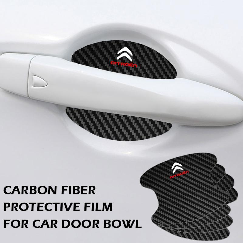 4PCS Car Door Handle Bowl Scratch Protector Carbon Fiber Stickers For Citroen C1 C2 C3 C4 C5 C6 C8 C4L DS3 DS4 DS5 DS5LS DS6 PU8