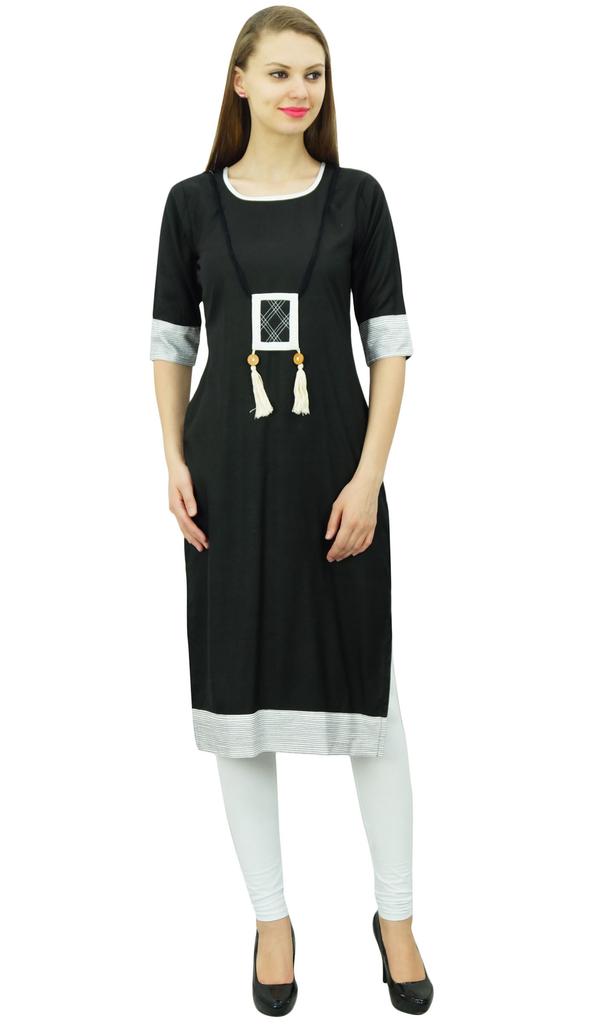 Bimba Women Rayon Tunic 3 4 Sleeve Chic Kurti Kurta Indian Ethnic Dress