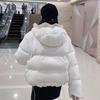 Women's Short Light Down Jacket Autumn Winter Hooded Single Breasted Loose White Duck Down Coat Pocket Stand Collar Solid Color
