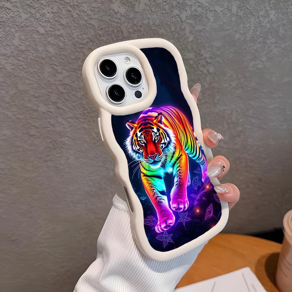 

Tiger Neon Wavy Edge TPU Mobile Phone Case for iPhone 17 16 15 14 13 12 11 Air Pro Max Plus Colorful Cover iPhone 11